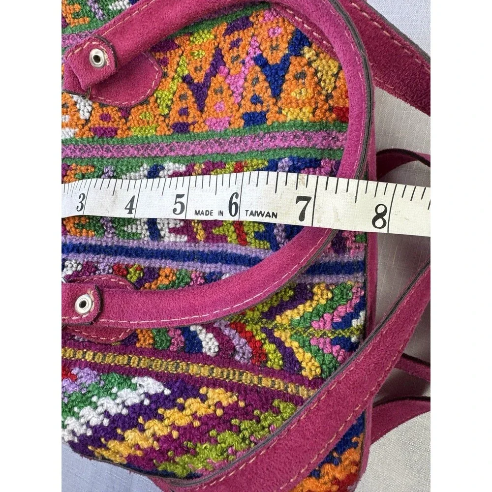 Meda Guatemala Huipil Embroidered Handbag Crossbody Purse Suede Leather Boho - Picture 12 of 14